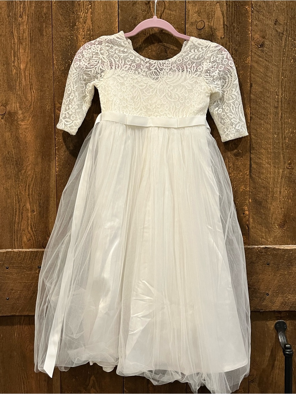 SHEIN White Lace Bodice Tulle Flower Girl Dress